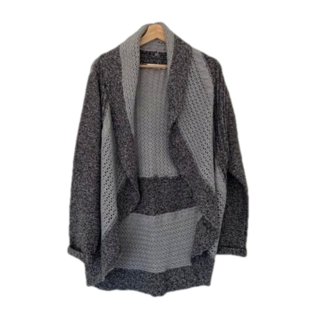 ALIA PETITE DARK/LIGHT GREYLONG SLEEVED SWEATER/CARDIGAN WITH SHAWL COLLAR, LRG